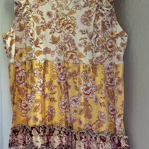 Floral Sleeveless Top - Yellow and Brown